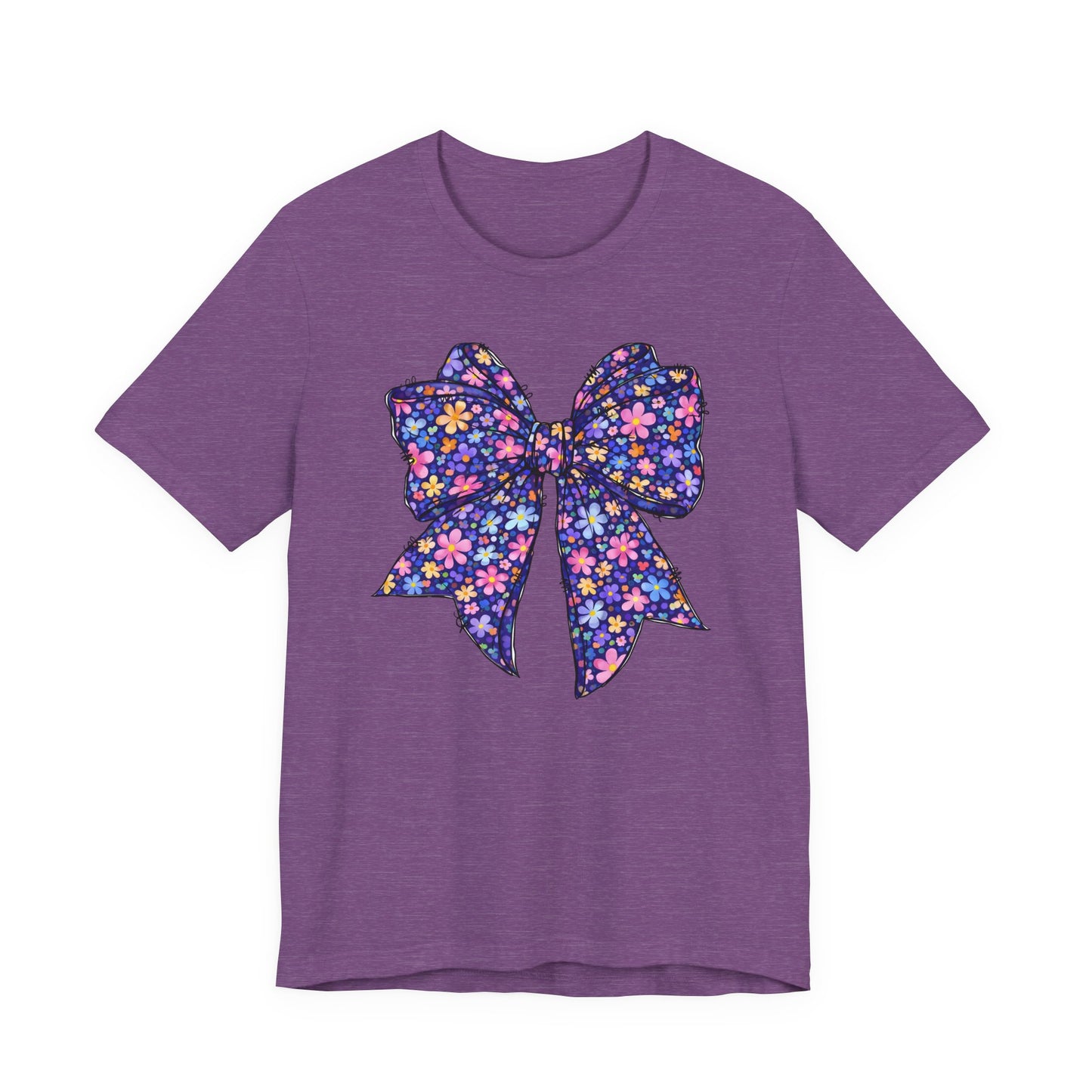 Floral Bow T-Shirt — Purple Daisy Ribbon Graphic Tee