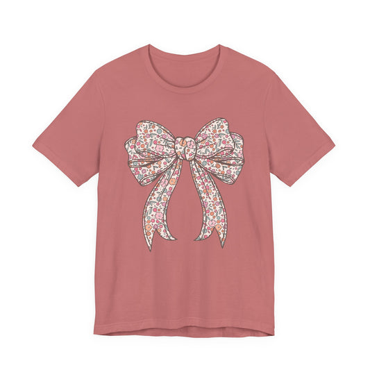 Floral Bow Tee — Vintage Ribbon Graphic T-Shirt