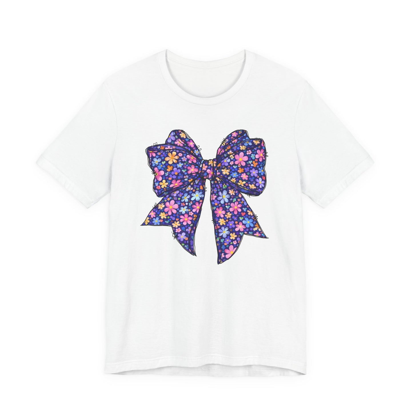 Floral Bow T-Shirt — Purple Daisy Ribbon Graphic Tee