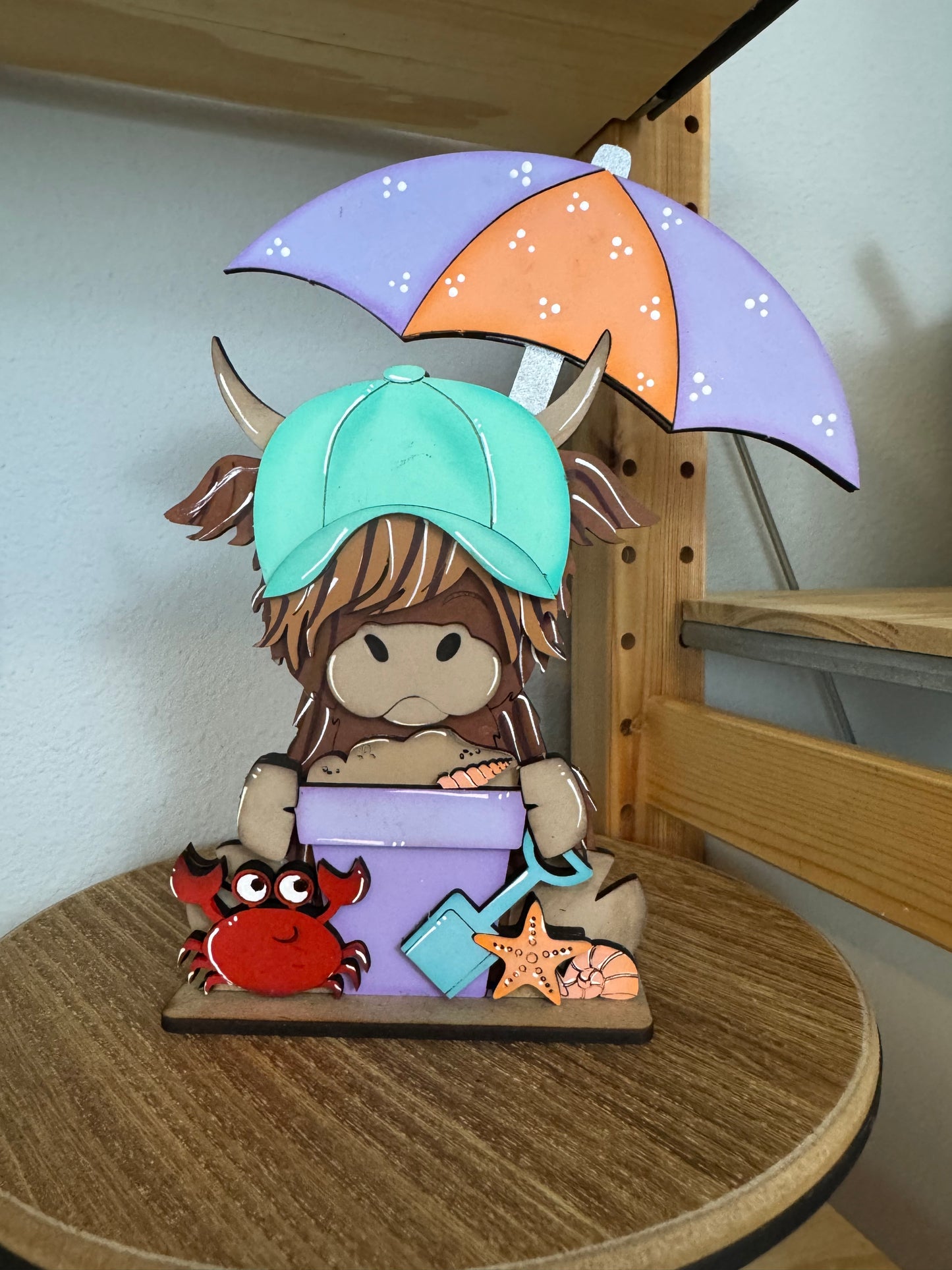 Beach Highland Cow Shelf Sitter