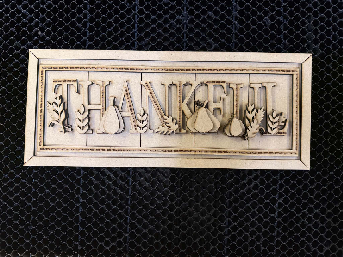 Stitched Thankful Framed Sign