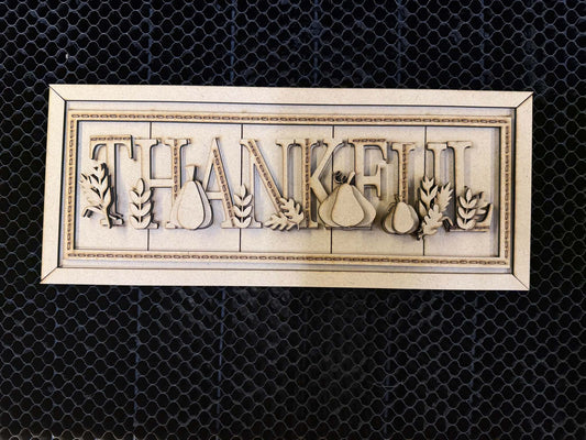 Stitched Thankful Framed Sign