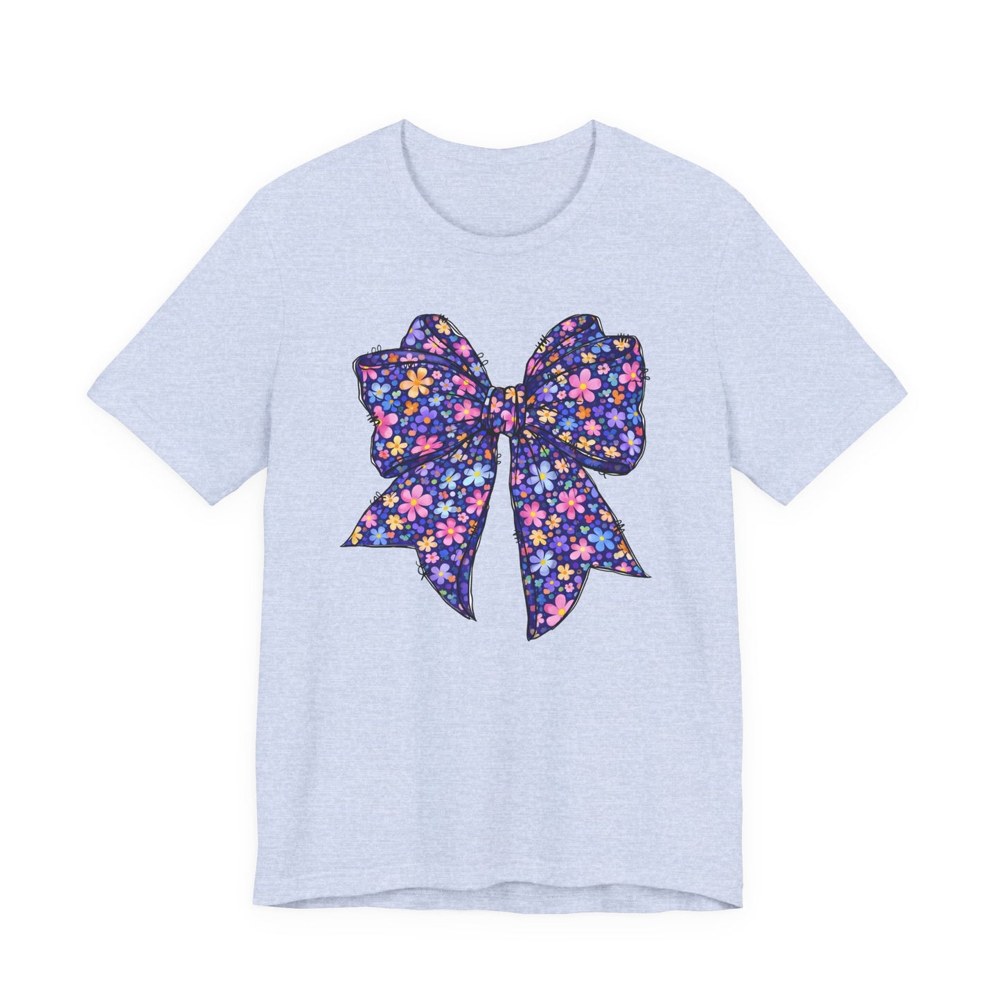 Floral Bow T-Shirt — Purple Daisy Ribbon Graphic Tee