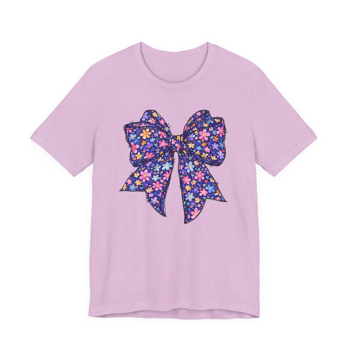 Floral Bow T-Shirt — Purple Daisy Ribbon Graphic Tee
