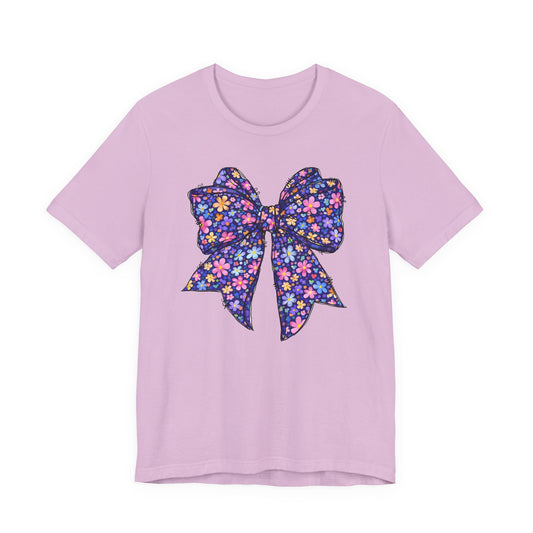 Floral Bow T-Shirt — Purple Daisy Ribbon Graphic Tee
