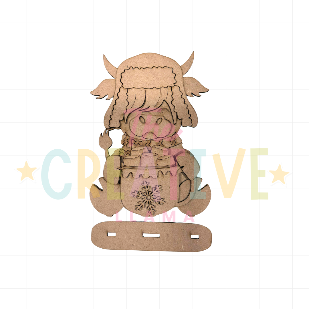 Hot Cocoa Winter Highland Cow Shelf Sitter