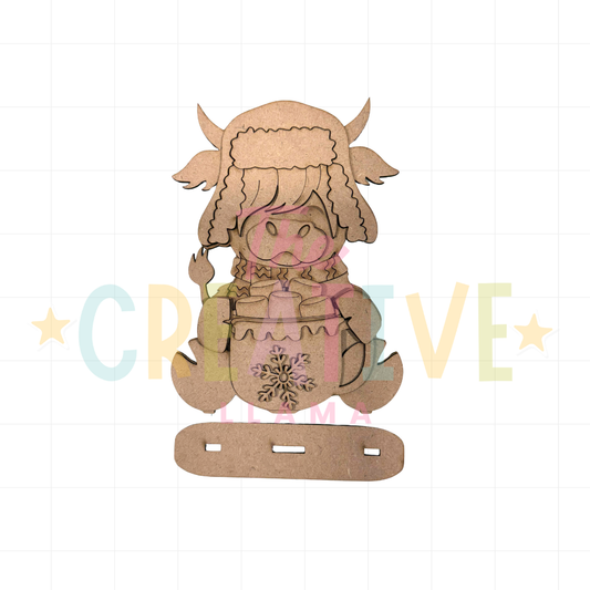 Hot Cocoa Winter Highland Cow Shelf Sitter