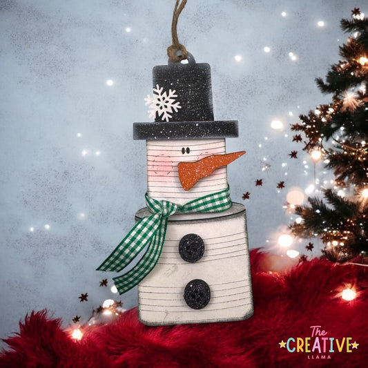 Faux Vintage Tin Can Snowman Ornament