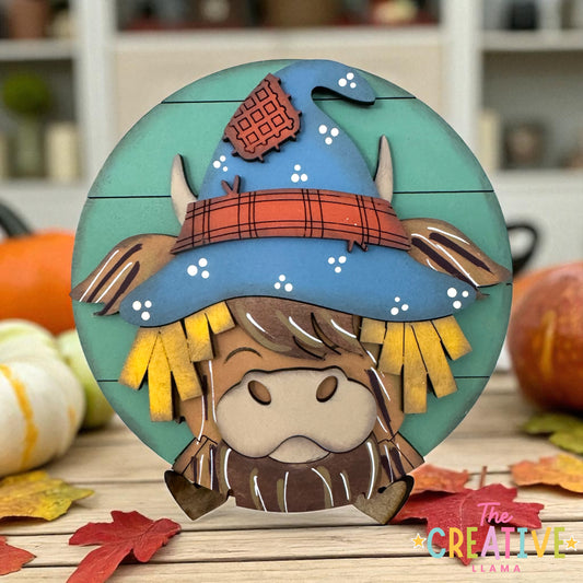 Mini Fall Highland Cow Round & Easel